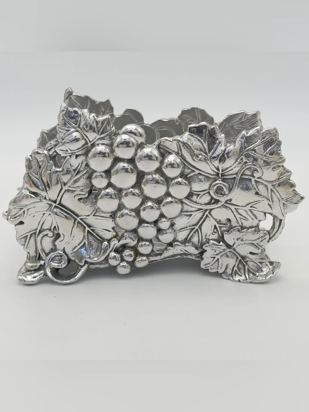 Vintage metal napkin holder styled with an ornate Arthur Court Grape Pattern
